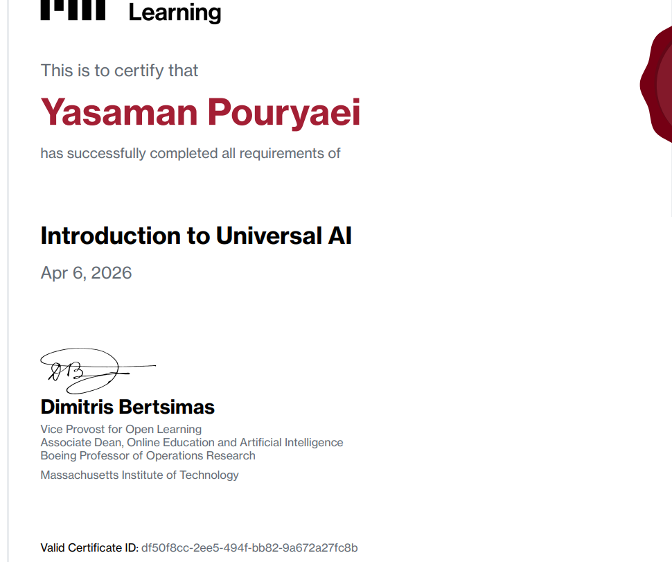 MIT Open Learning — Introduction to Universal AI certificate preview